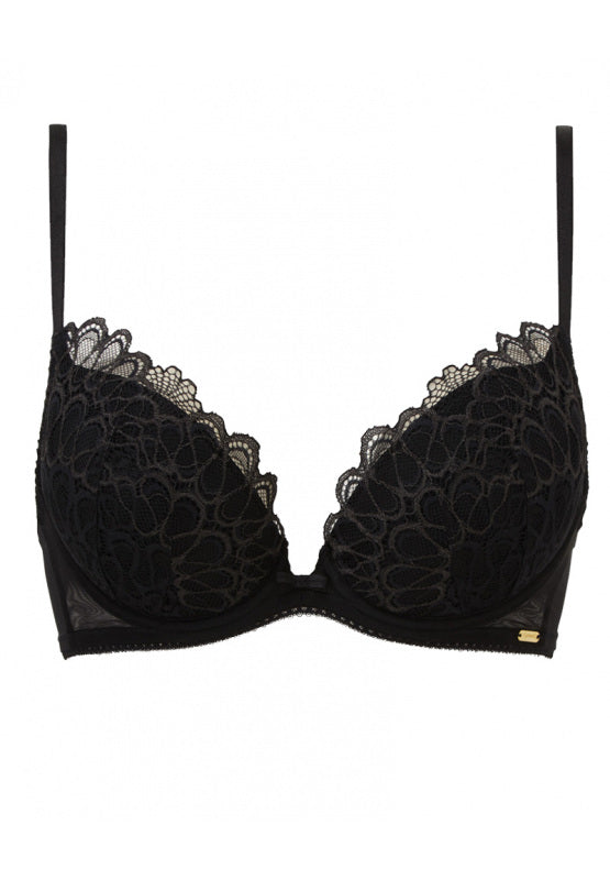 Gossard Swirl 17801 Black Lace Padded Underwired Plunge Bra