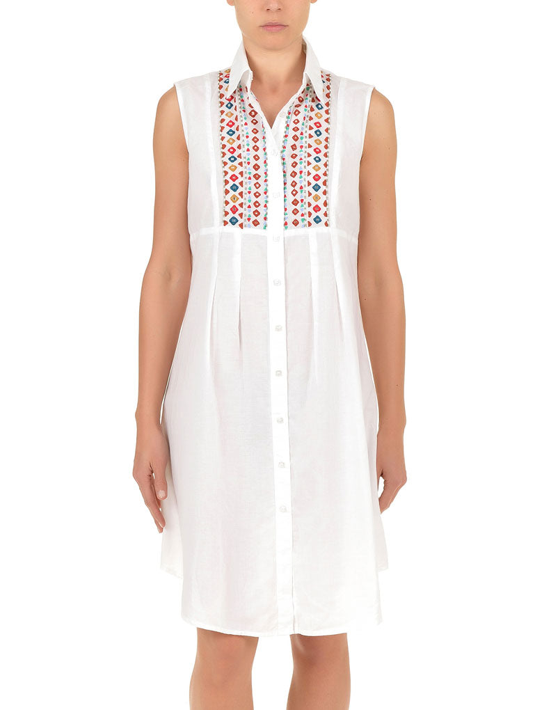 Iconique IC7-030 White Aztec Embroidered Camisole Beach Dress