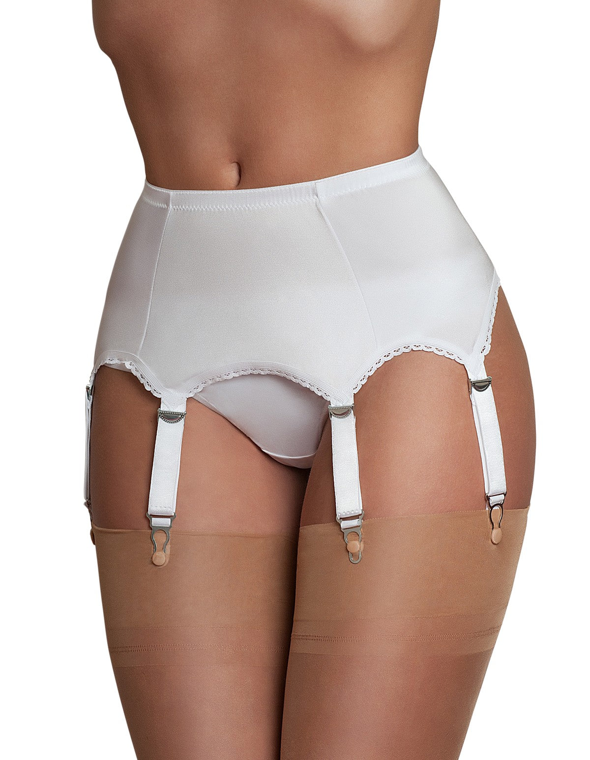 Nylon Dreams NDL2 White 6 Strap Suspender Belt