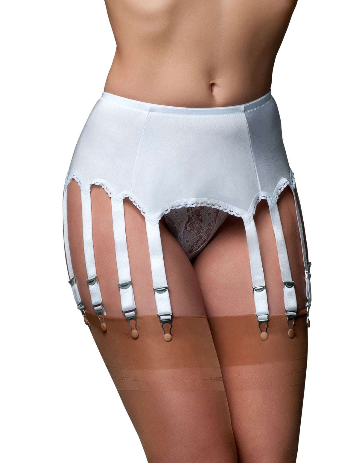 Nylon Dreams NDL12 White 12 Strap Suspender Belt