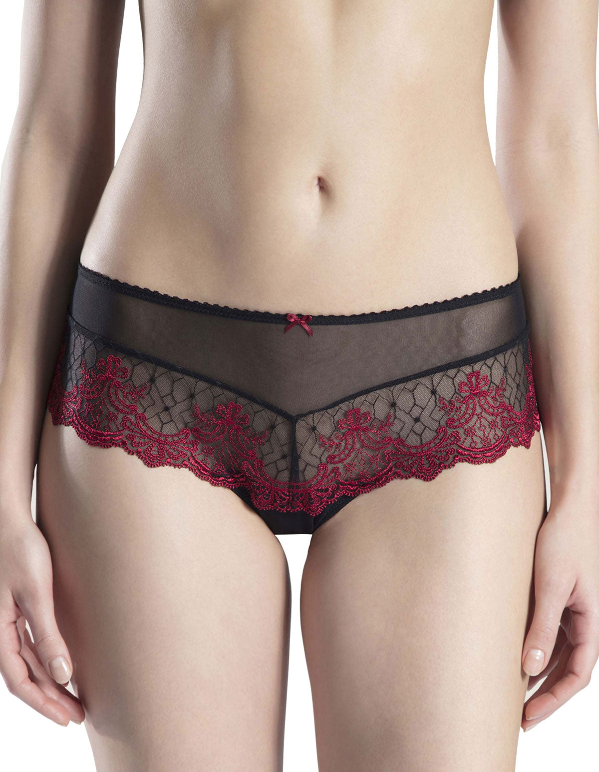 Aubade FH70 Passion Nocturne Volupte Red and Black Lace Embroidered St Tropez Brief Medium