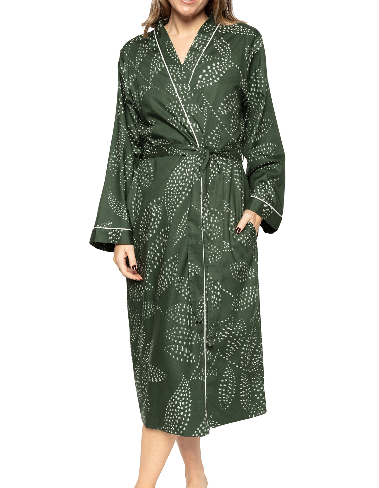 Cyberjammies Imogen 9345 Green Leaf Print Cotton Wrap Front Robe 12