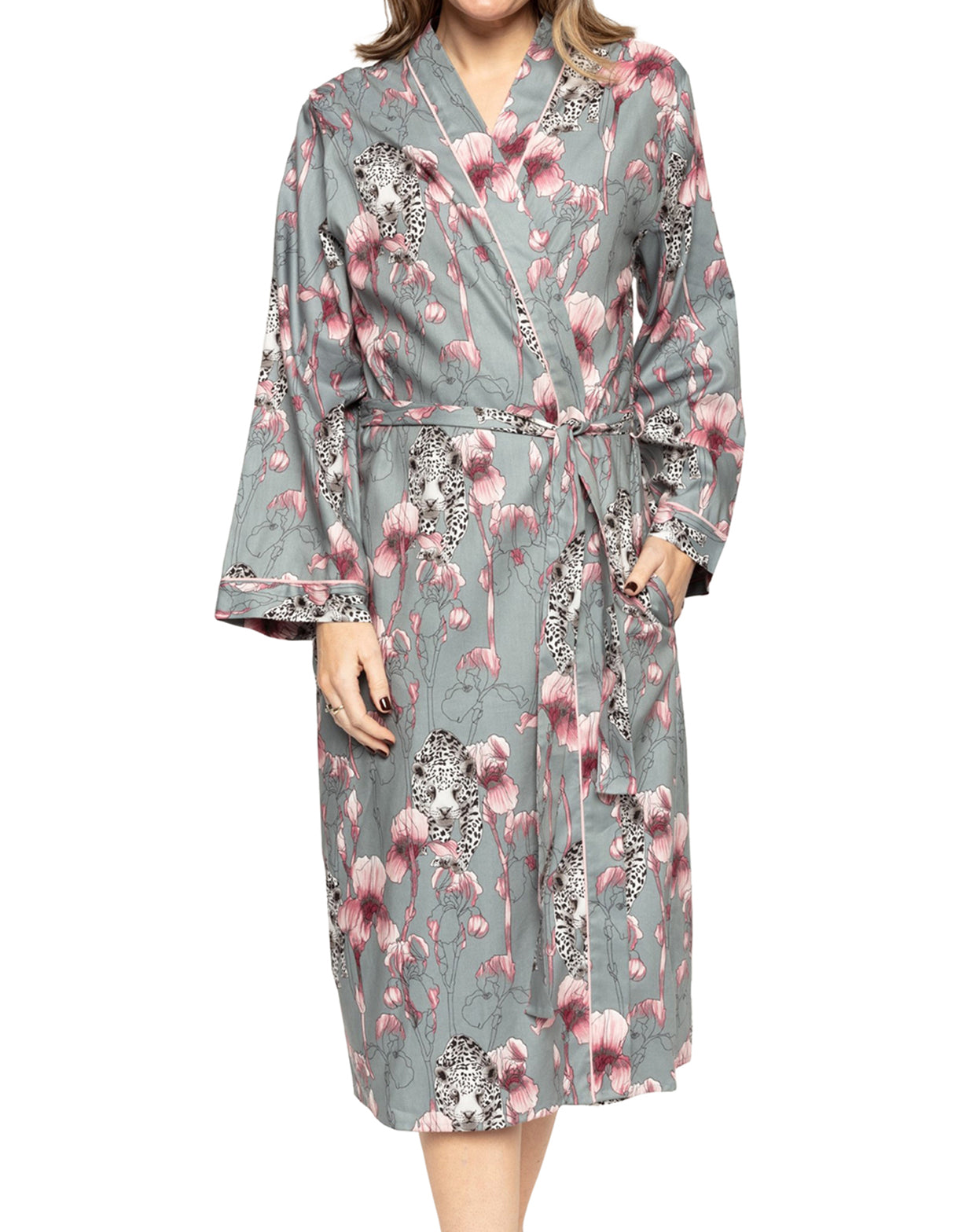 Cyberjammies Jessica 9418 Grey Leopard Print Cotton Long Robe