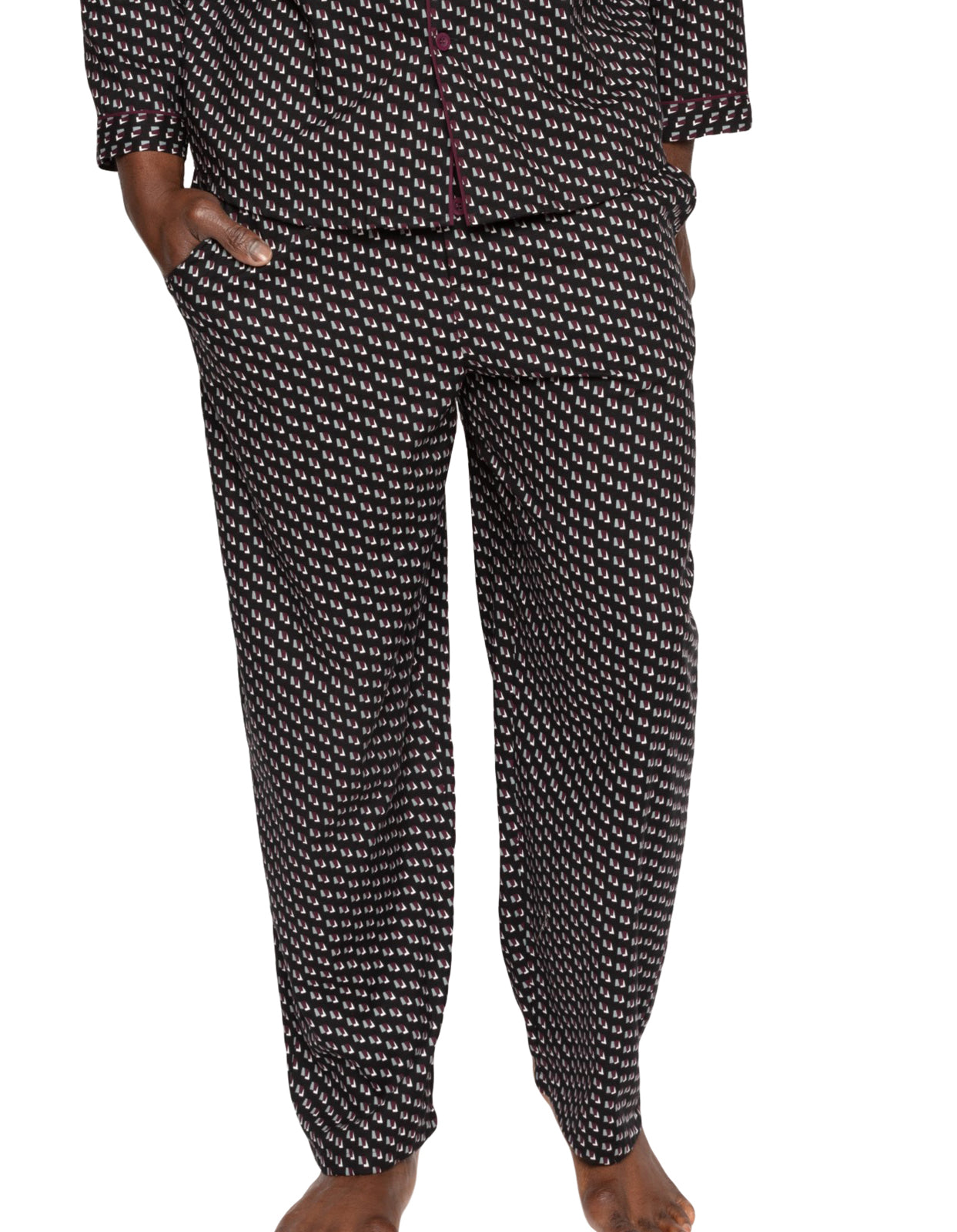 Cyberjammies Harley 6747 Black Burgundy Motif Cotton Woven Pyjama Pant Large