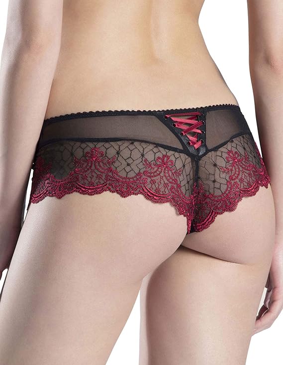Aubade FH70 Passion Nocturne Volupte Red and Black Lace Embroidered St Tropez Brief Medium