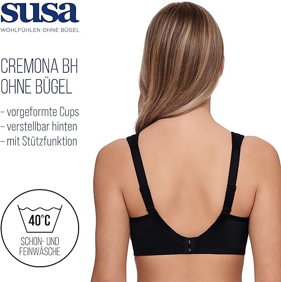 Susa 7761-4 Women's Cremona Black Padded Non-Wired Support Soft Bra
