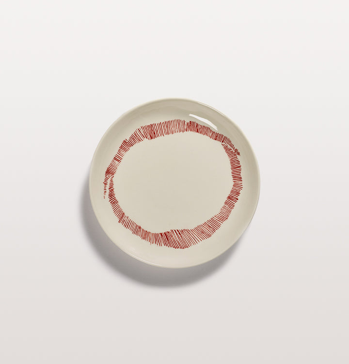OTTOLENGI FEAST PLATES EXTRA SMALL White & Swirl Stripes Red