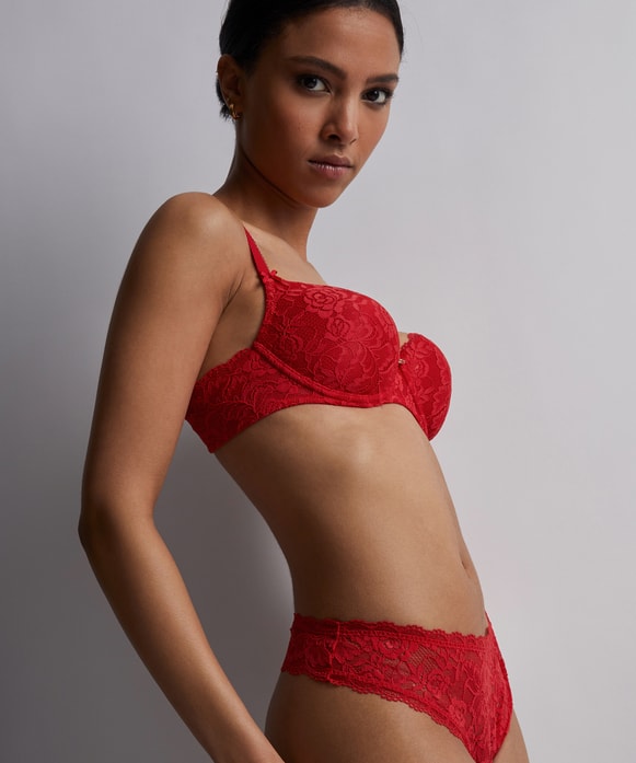 Aubade HK04 Rosessence Gala Red Floral Lace Comfort Half Cup Bra 34A