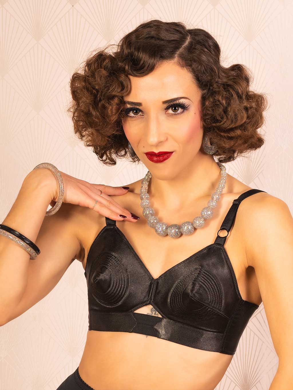What Katie Did Padded Black Satin Bullet Bra