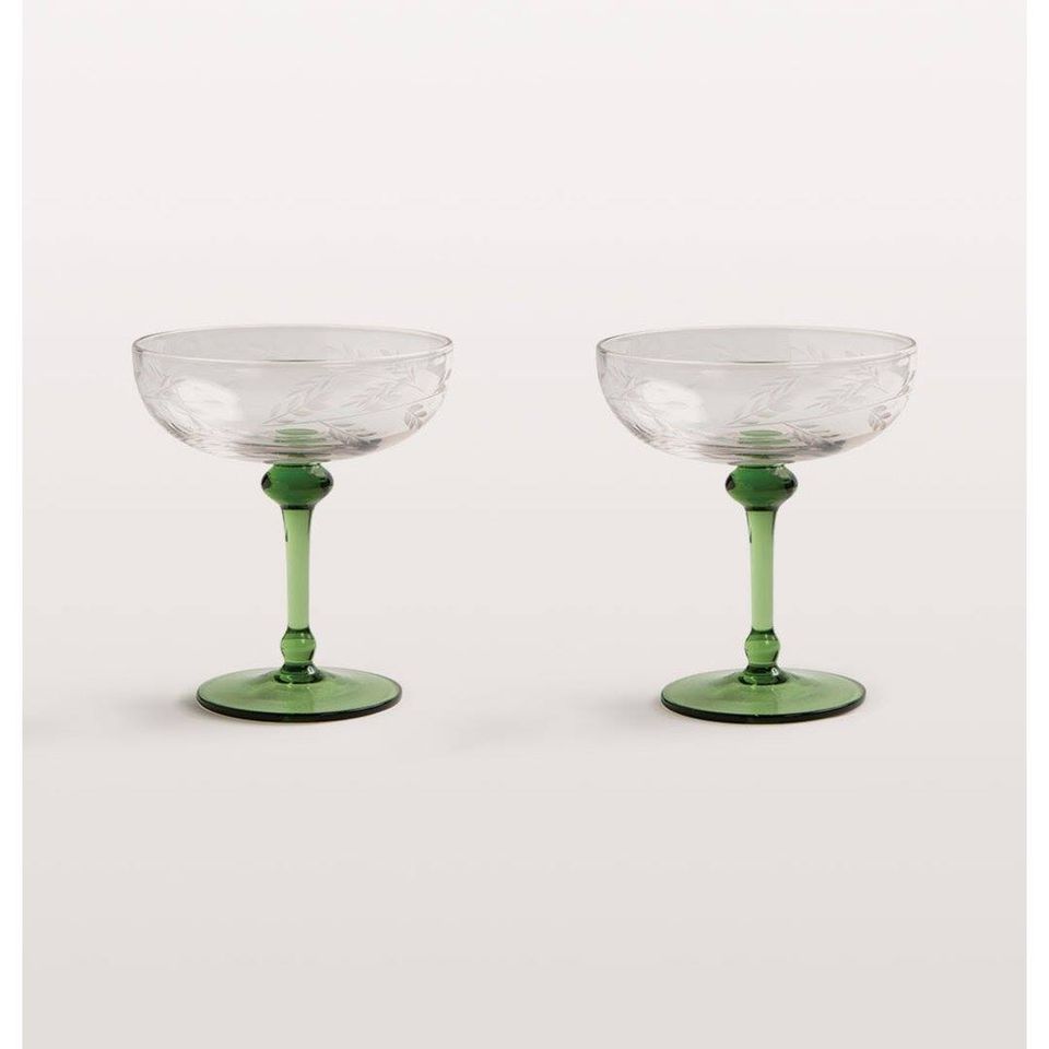 Green Stem Champagne Glass Set