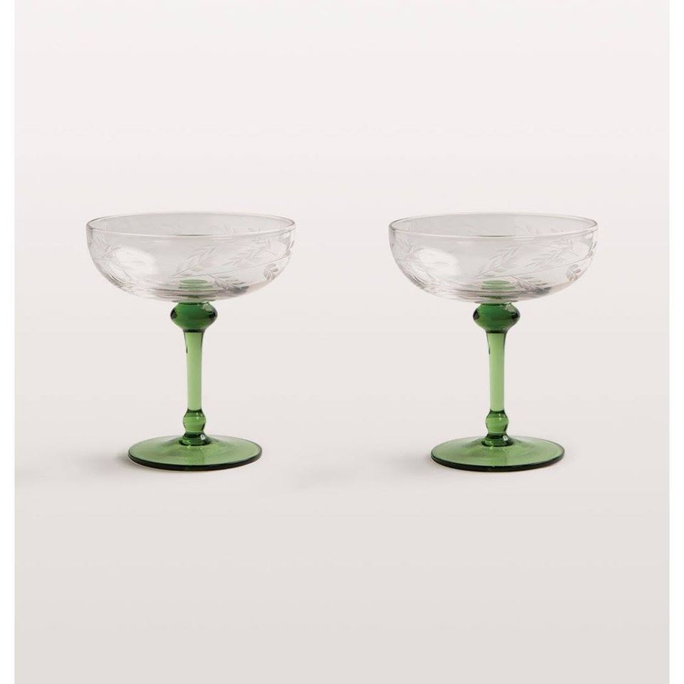 Green Stem Champagne Glass Set